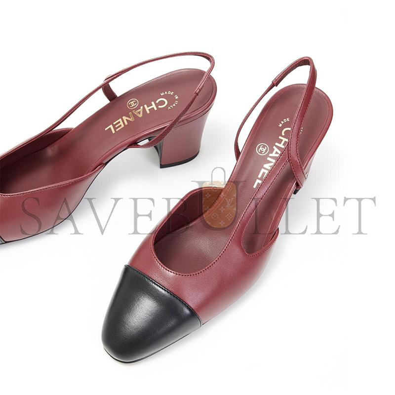 Ch*el burgundy leather low heel pumps